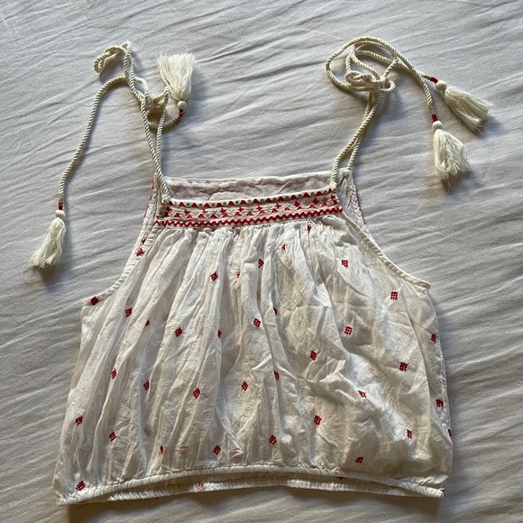 Free People Tops - Free People White and Red Embroidered Top